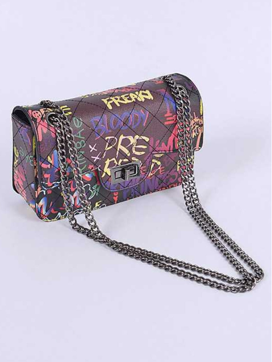 Quilted Graffiti Glam Handbag