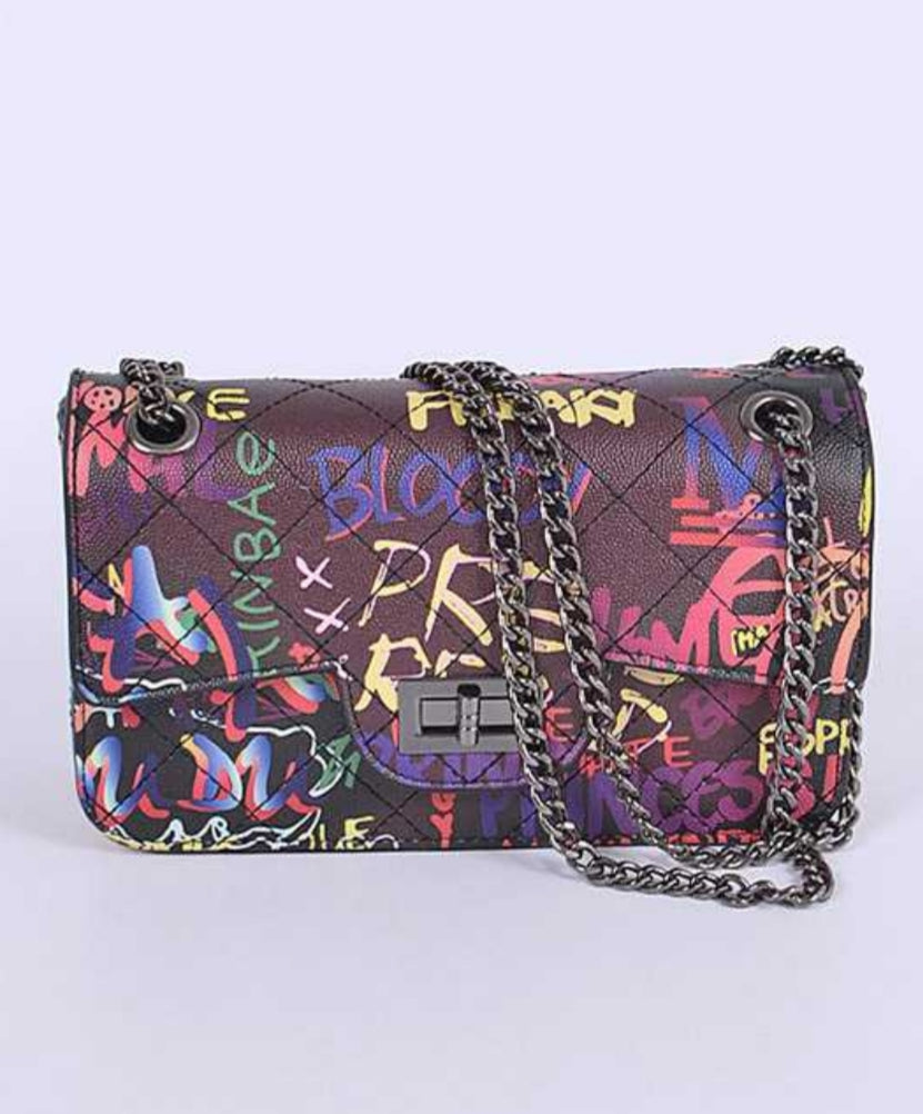 Quilted Graffiti Glam Handbag