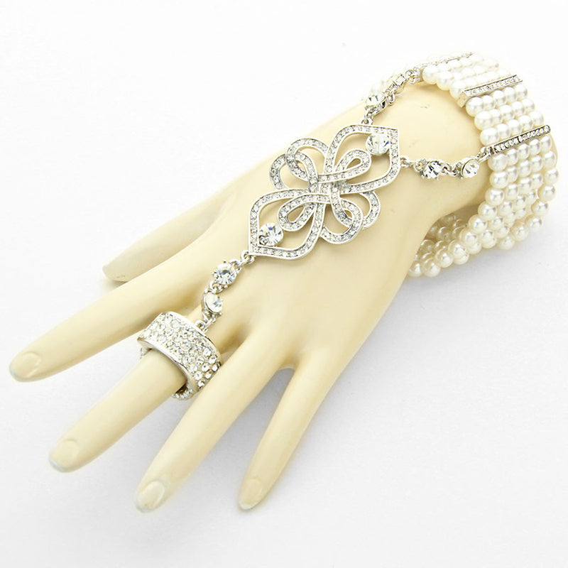 CRYSTAL RING PEARL HAND CHAIN