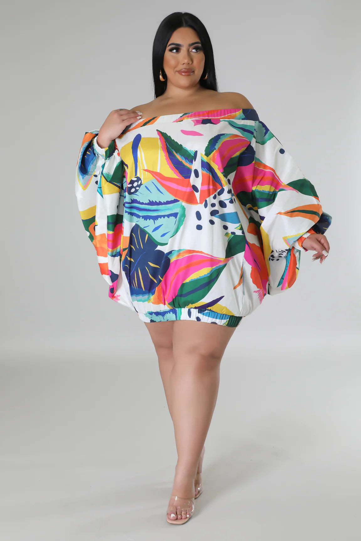 Tropical  Island Dress (White) Plus Size