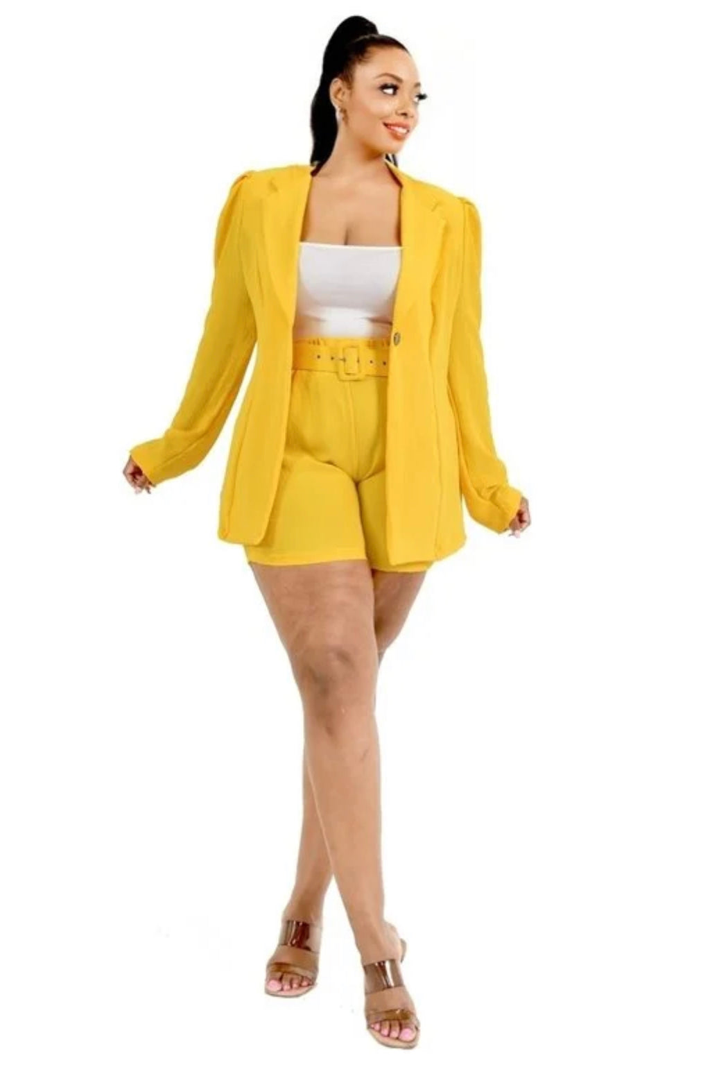 Power Shoulder Blazer Set (Plus Size)