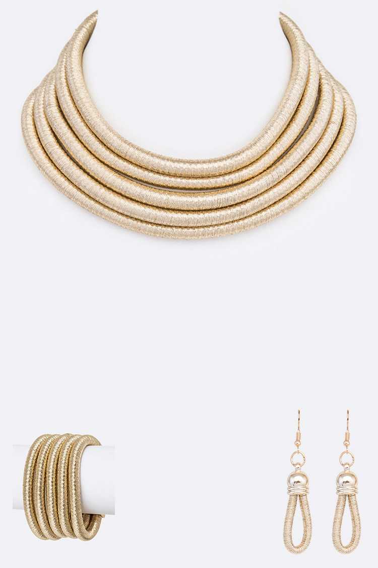 Metallic Cord 3Pc Necklace Set