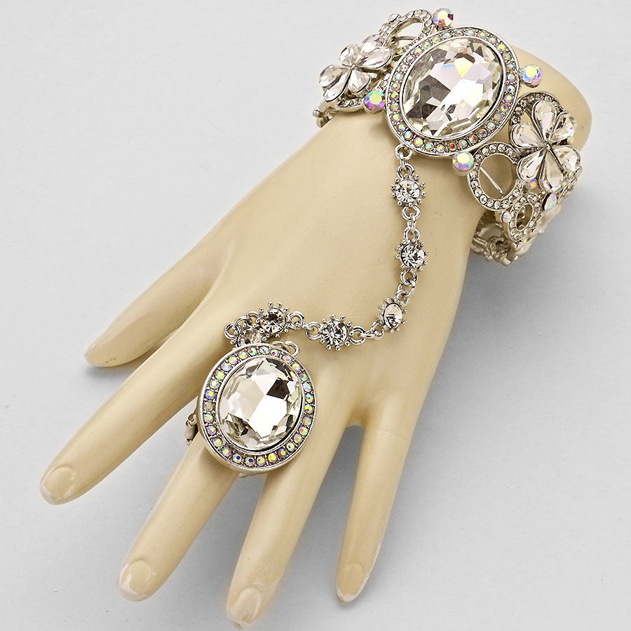 Rhinestone Oval Crystal Floral Hand Chain