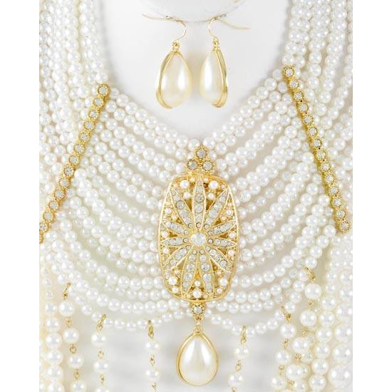 Crown Of Pearls Necklace Set (Gold)