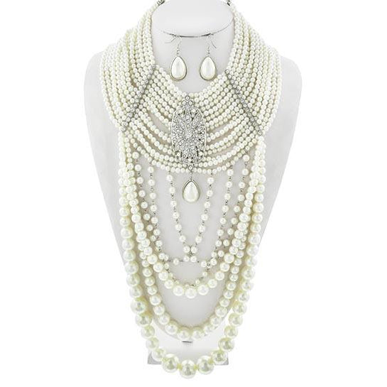 Crown OF Pearls Necklace Set (Silver)