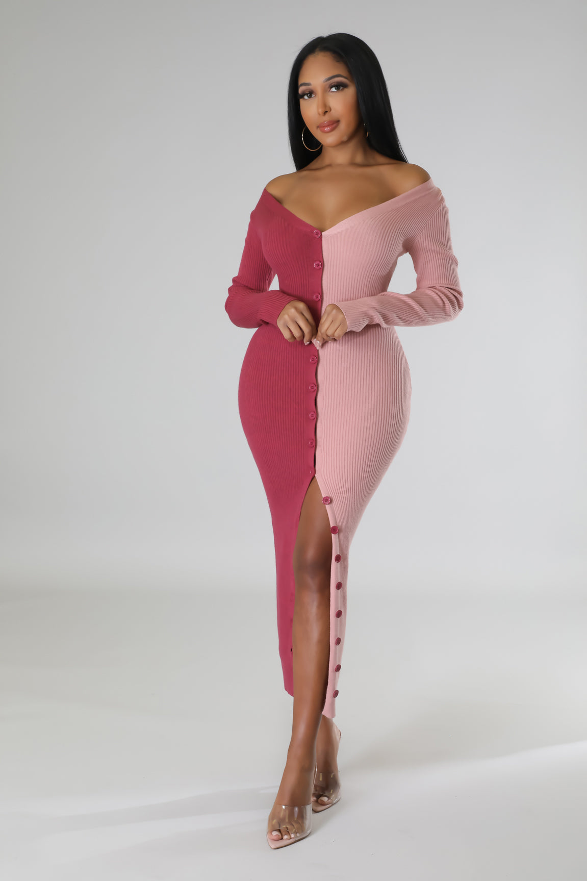 Button Me Up Knit Dress Pink / Large Button Me Up Knit Dress Pink / Large