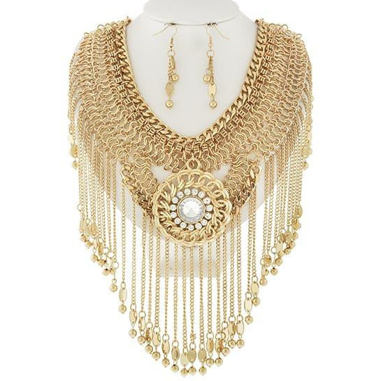 Golden Tassel Necklace & Earring Set