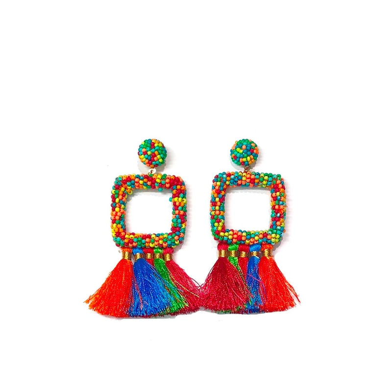 Beaded Tassel Earrings (Multi-Color)