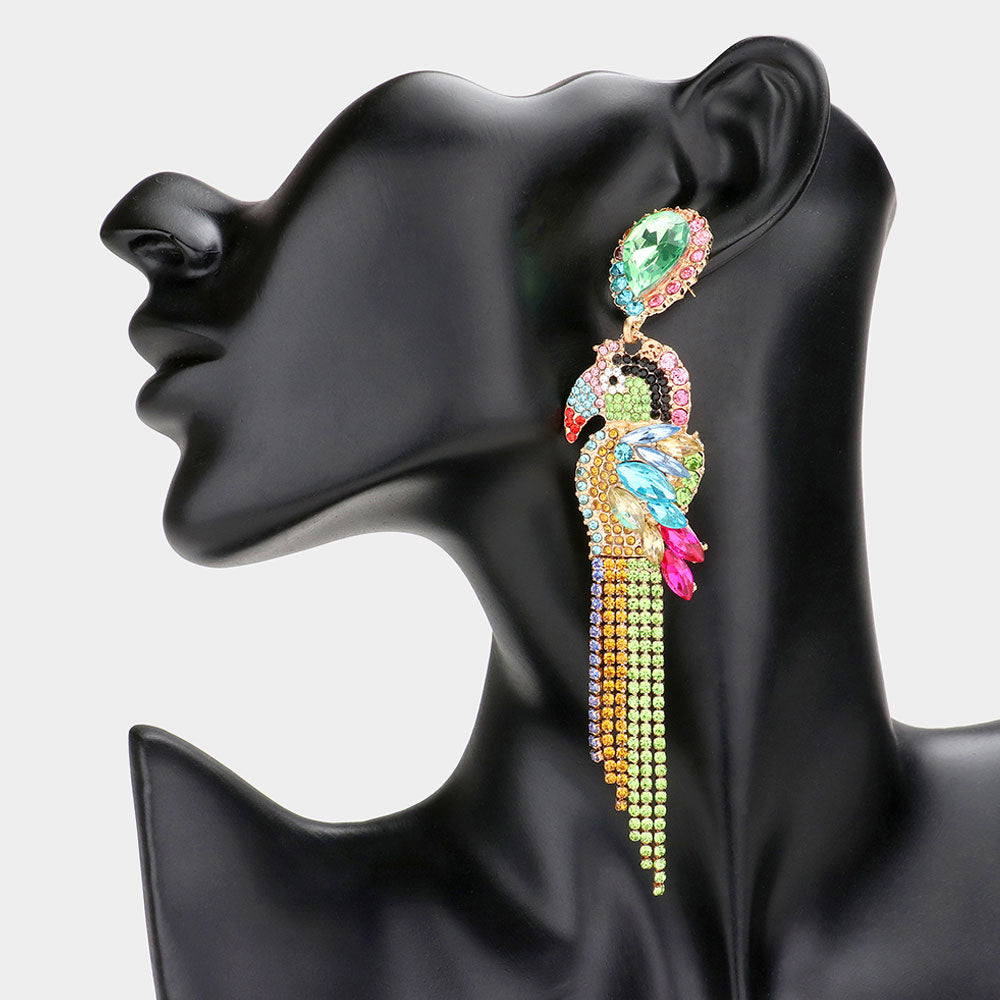 Tropical Parrot Fringe Earrings