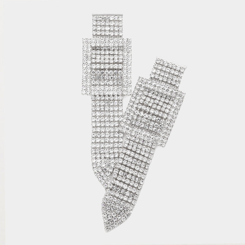 Square Rhinestone Belt Earrings