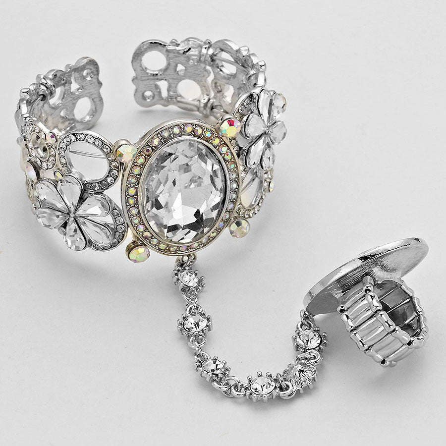 Rhinestone Oval Crystal Floral Hand Chain