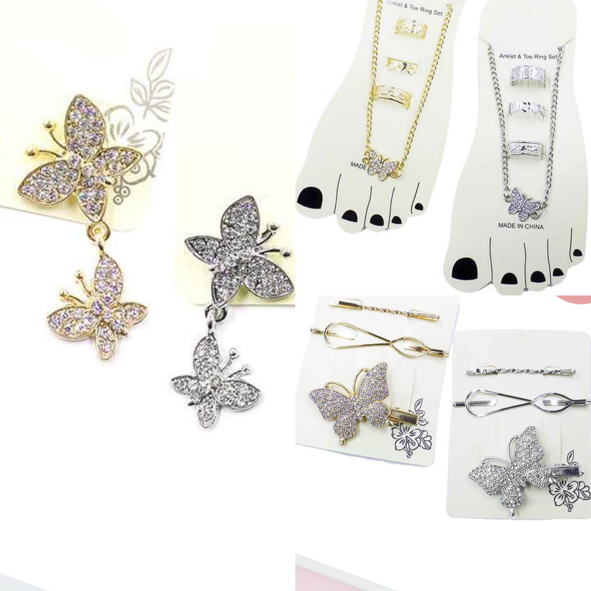 Butterfly 3PC SET (Footchain, hair Clips, Earrings)
