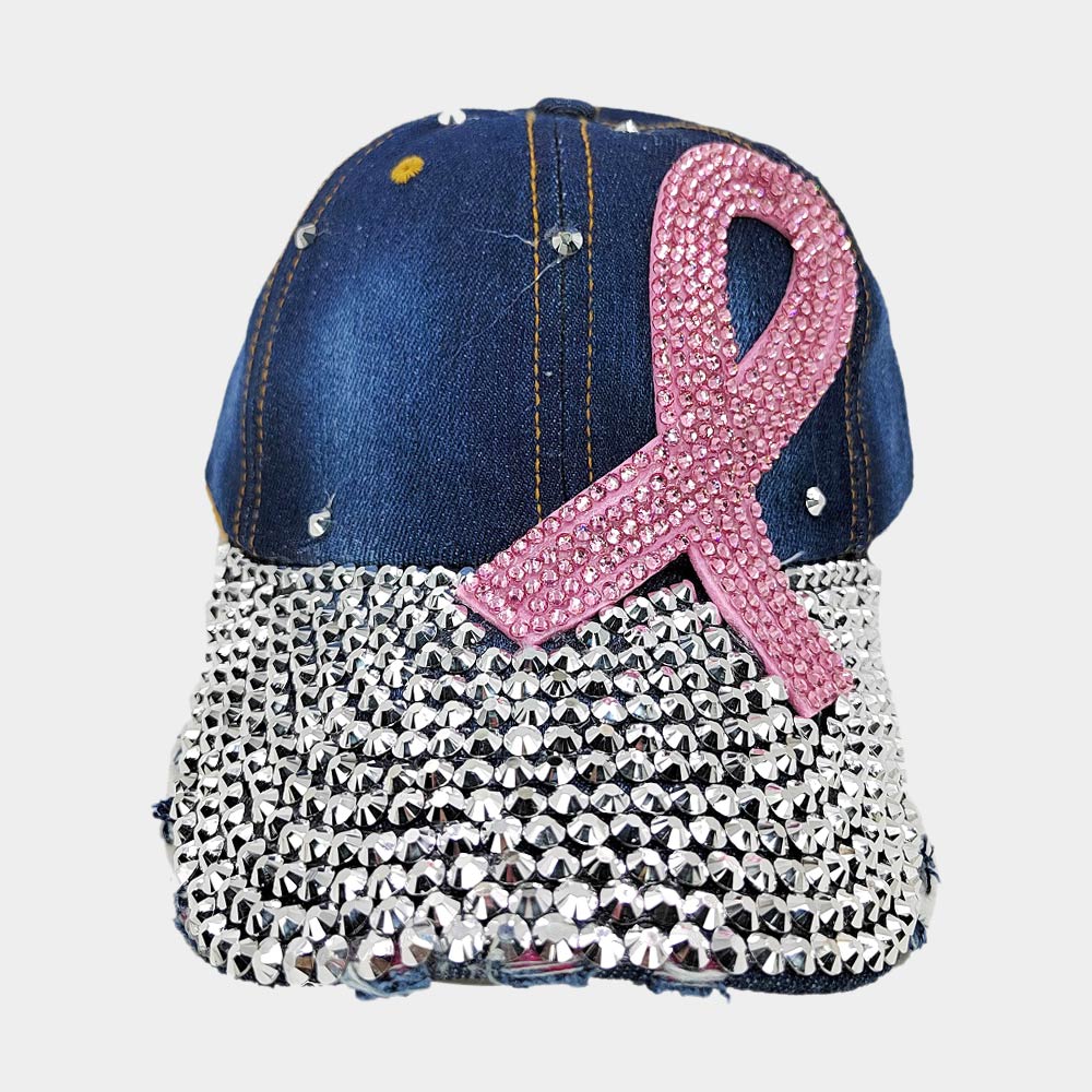 Denim Bling Pink Ribbon Hat