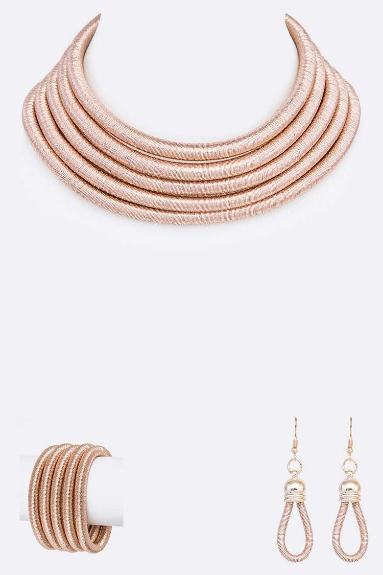 Metallic Cord 3Pc Necklace Set