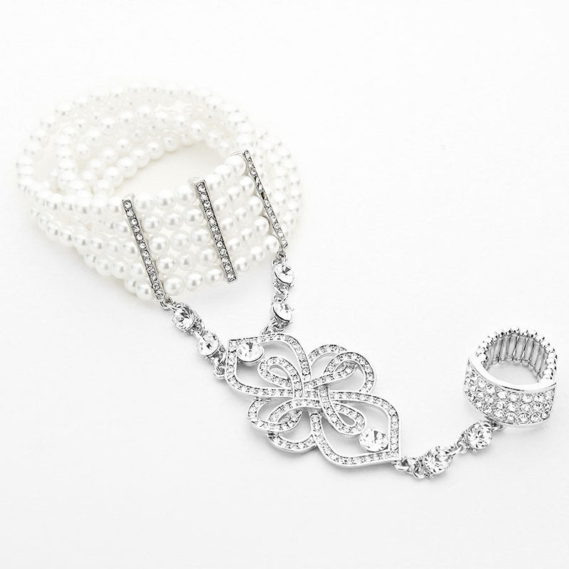 CRYSTAL RING PEARL HAND CHAIN