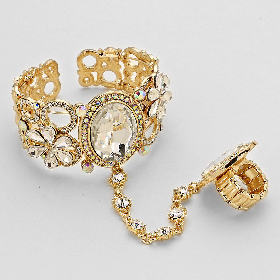 Rhinestone Oval Crystal Floral Hand Chain