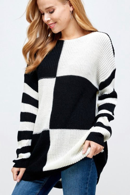 Color Block Sweater(Black & White)