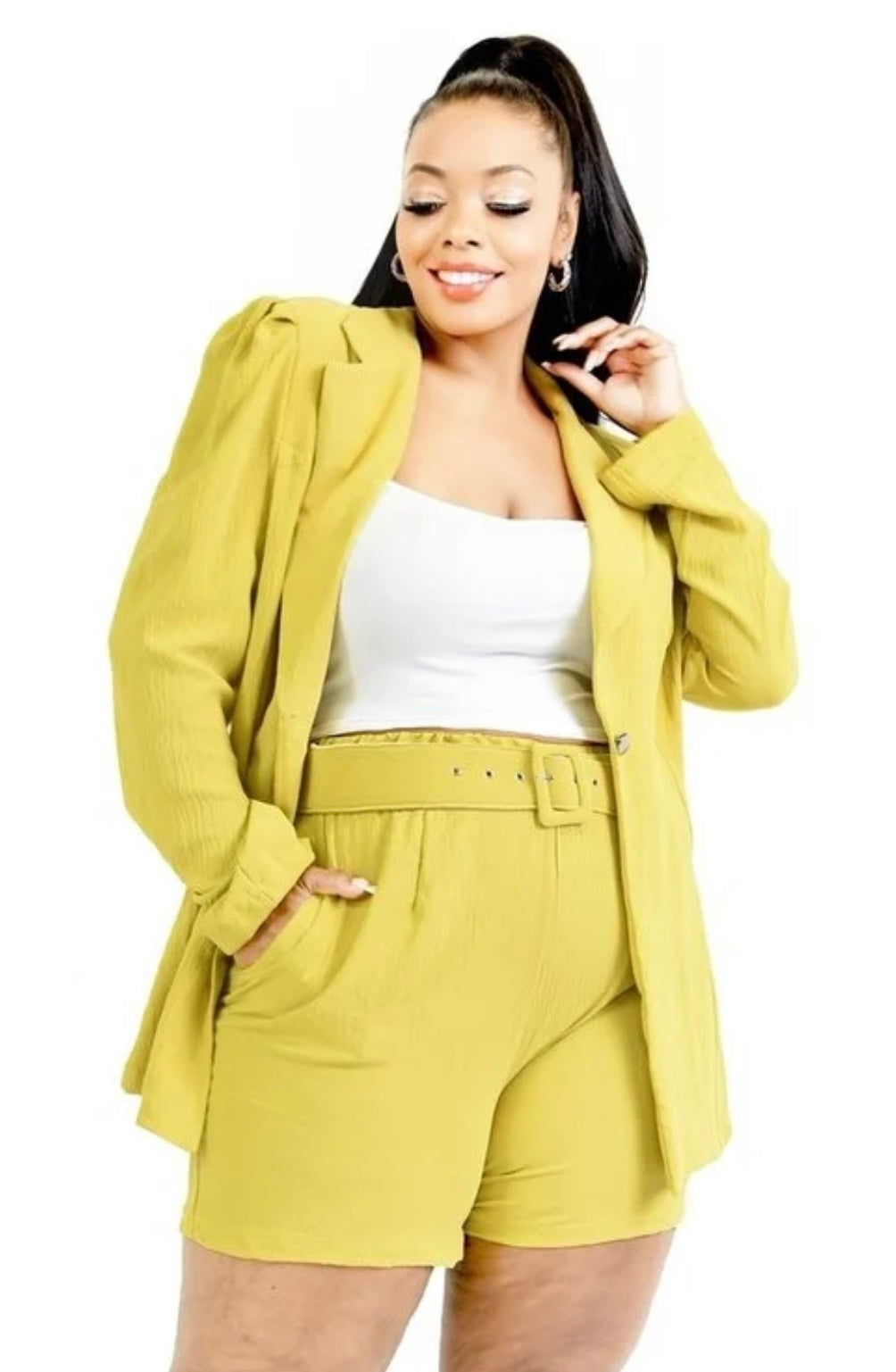 Power Shoulder Blazer Set (Plus Size)