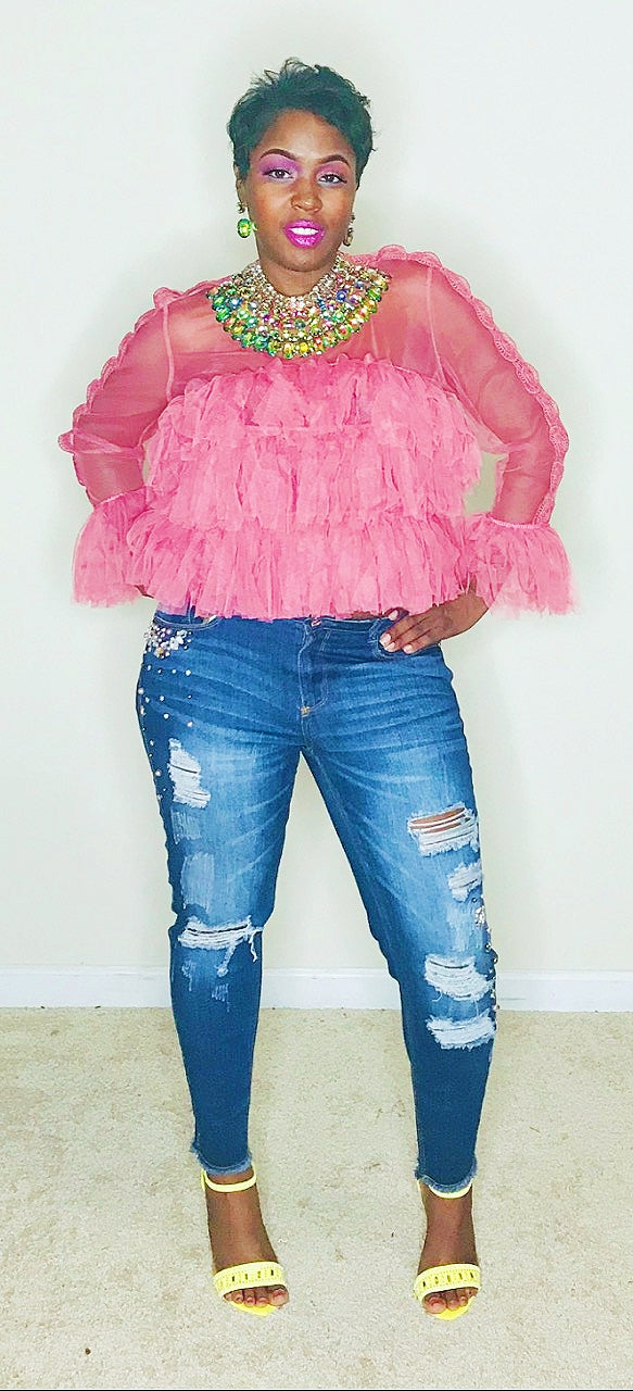 Feminine Blush Tiered Ruffle Blouse