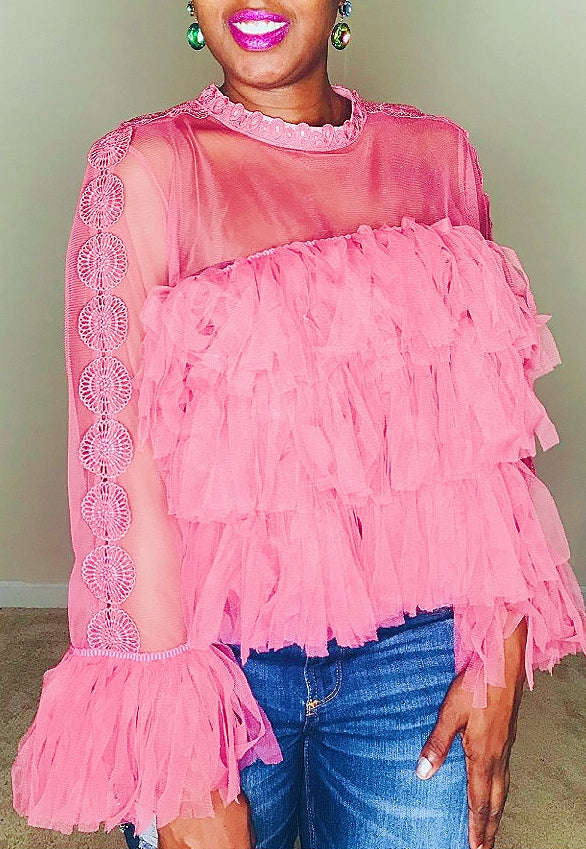 Feminine Blush Tiered Ruffle Blouse