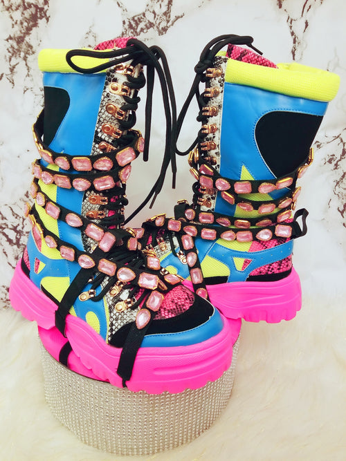 Take a hike Bejeweled boots (pink crystals)