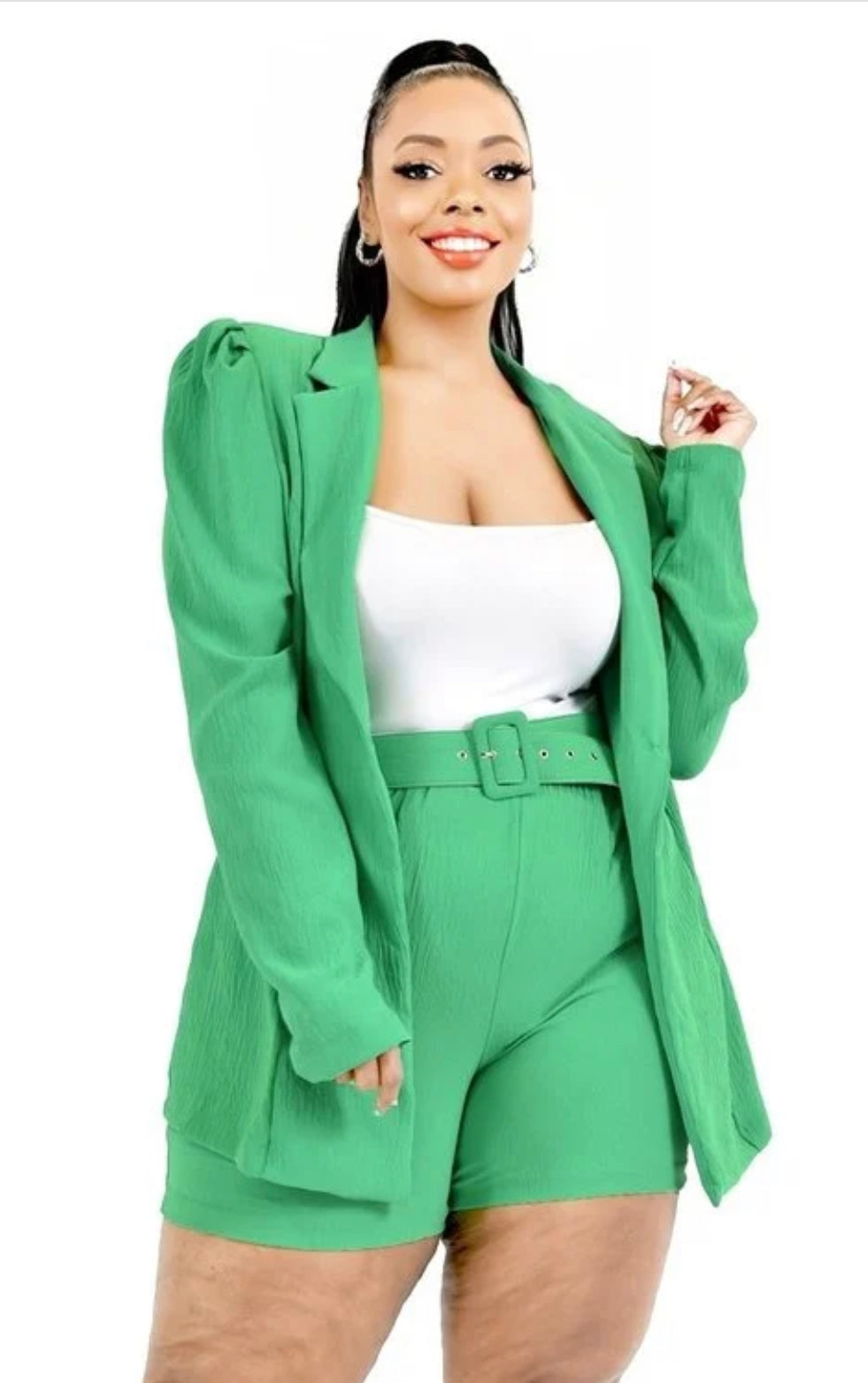Power Shoulder Blazer Set (Plus Size)