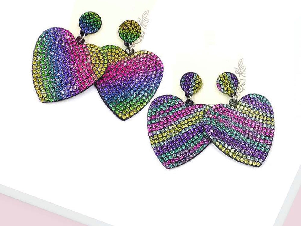 Rainbow Bling Heart Earrings (2 Pair)