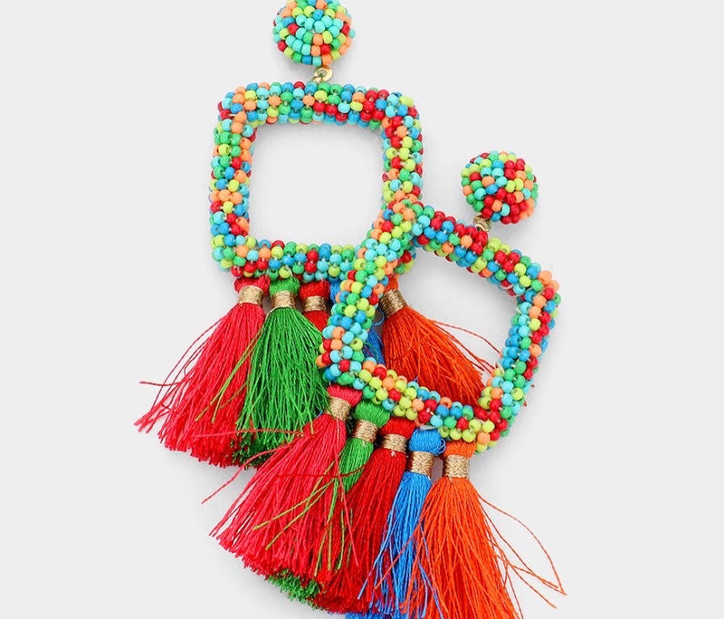 Beaded Tassel Earrings (Multi-Color)