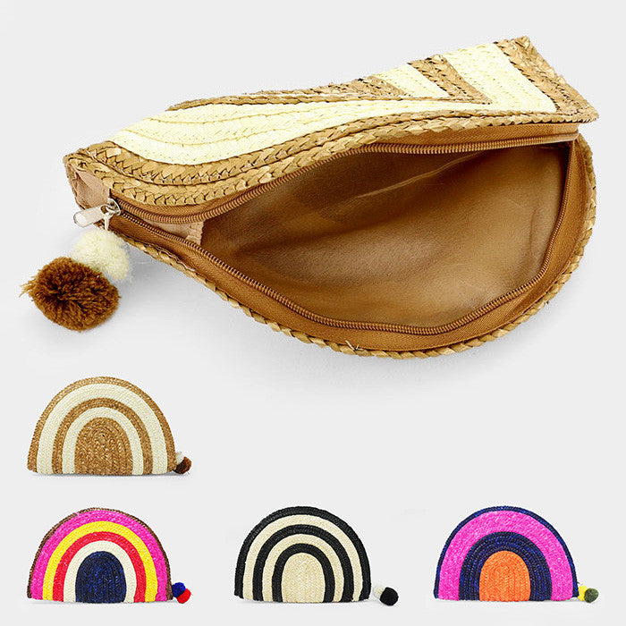 Straw Pom Pom Clutch