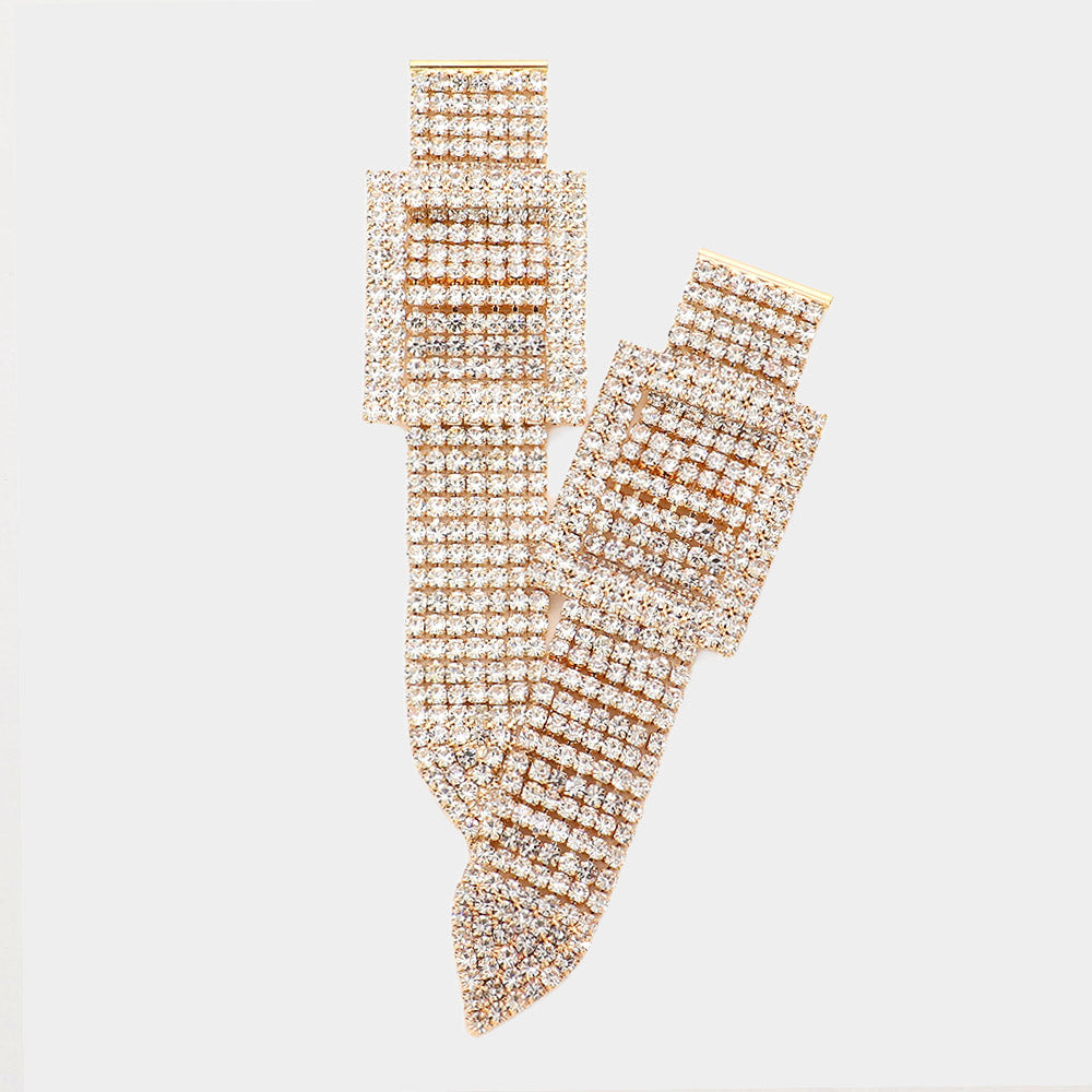 Square Rhinestone Belt Earrings