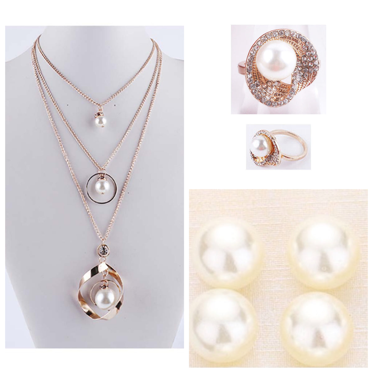 Pearl 3Pc Necklace & Ring  Set