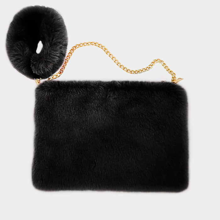 Fur Key Chain Crossbody Handbag