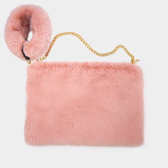Fur Key Chain Crossbody Handbag