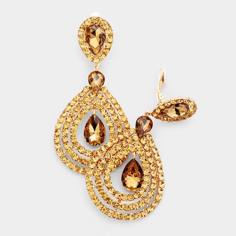 Crystal Reign Teardrop Earrings (Clip On)