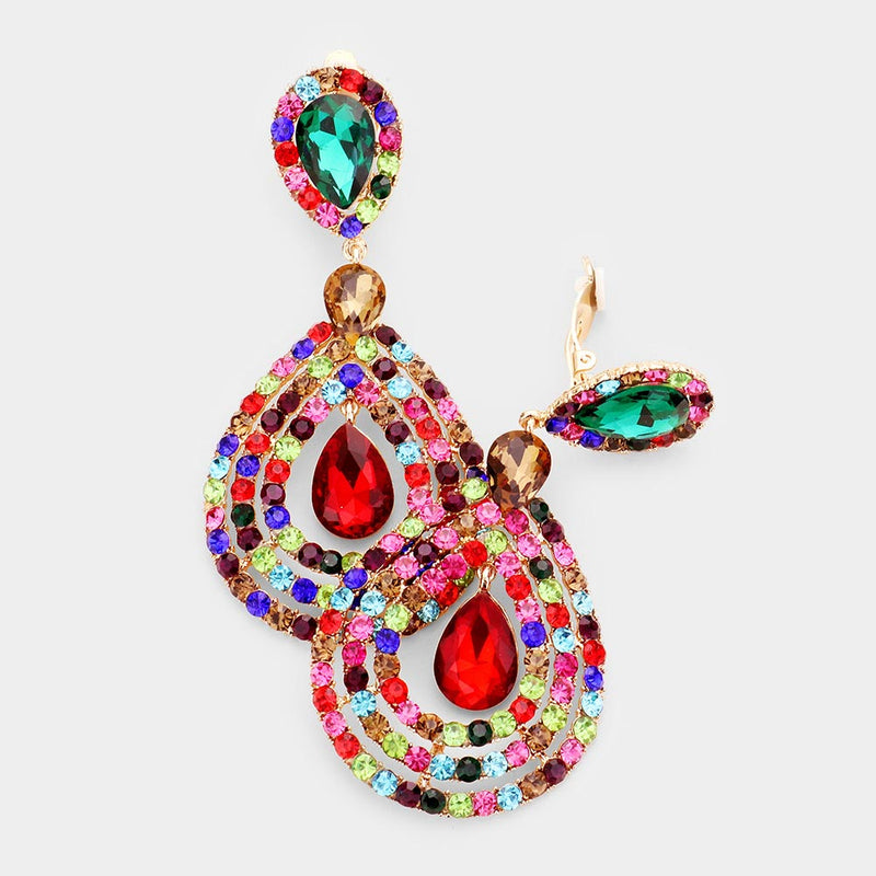 Crystal Reign Teardrop Earrings (Clip On)