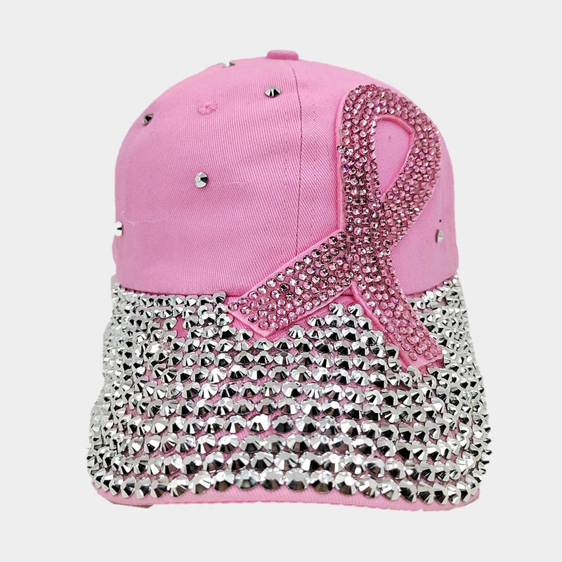 Denim Bling Pink Ribbon Hat