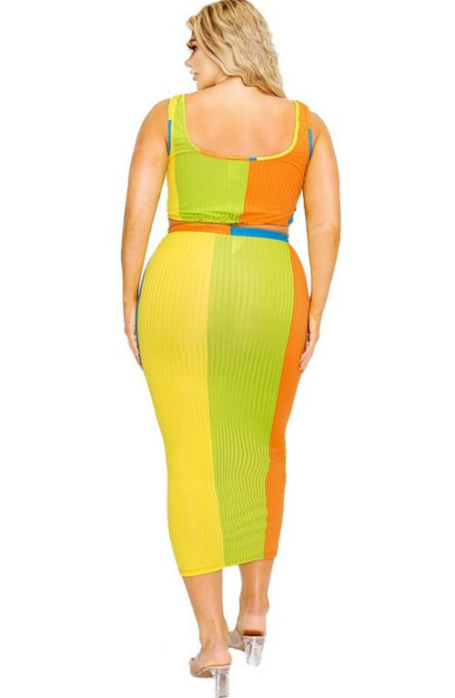 Vibrant Nights Color Block 2PC Set  (Plus Size)