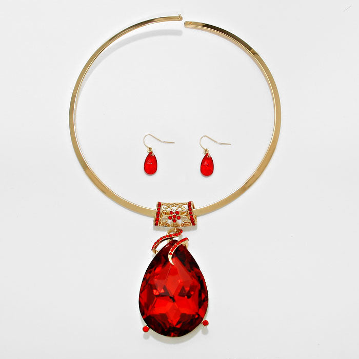 Crystal Teardrop Choker Necklace Set
