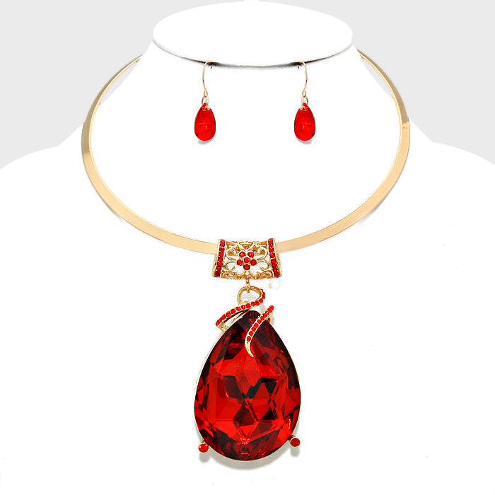 Crystal Teardrop Choker Necklace Set