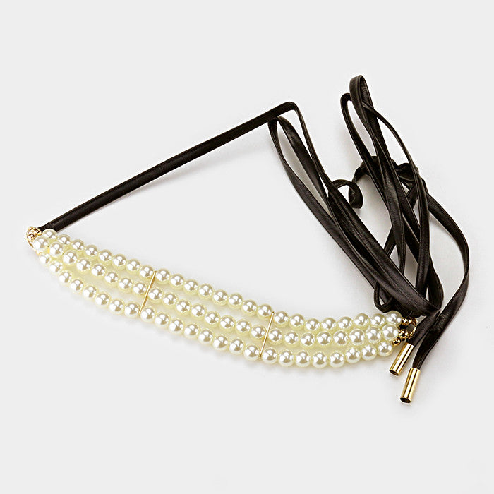 Pearl Leather Tie choker