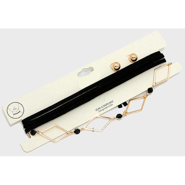 METAL RHOMBUS TIE CHOKER NECKLACE