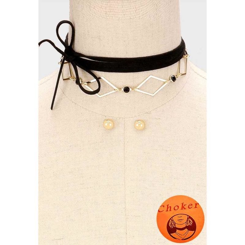 METAL RHOMBUS TIE CHOKER NECKLACE