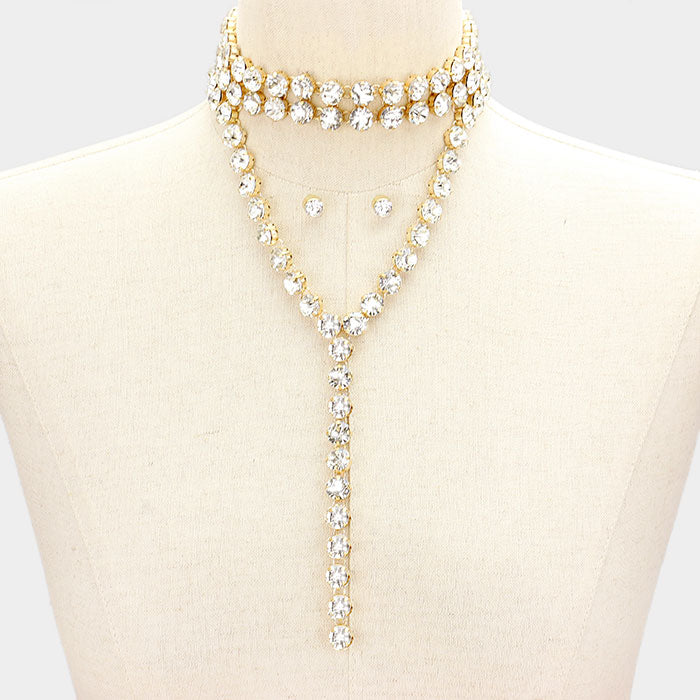 Y-Collar Crystal Choker Necklace Set