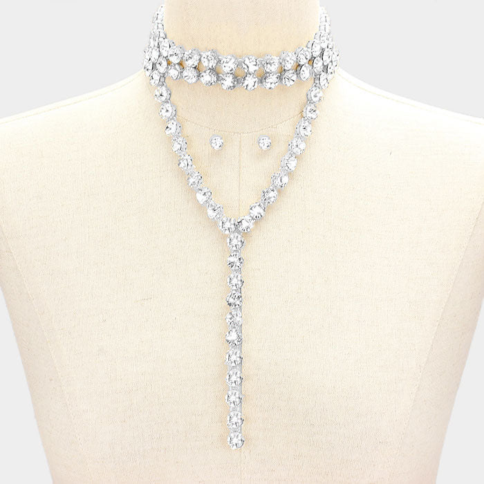Y-Collar Crystal Choker Necklace Set
