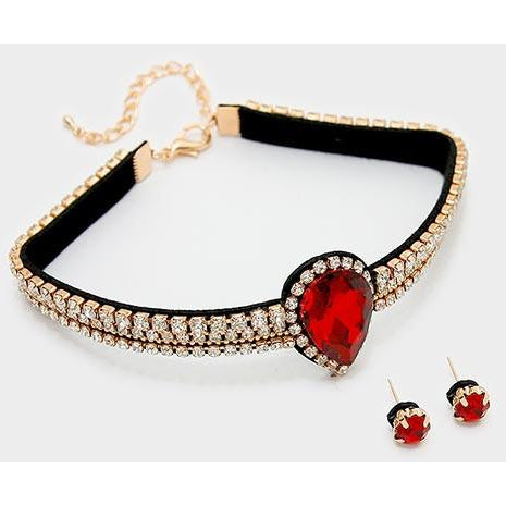 Rhinestone Teardrop Choker Necklace & Earring Set