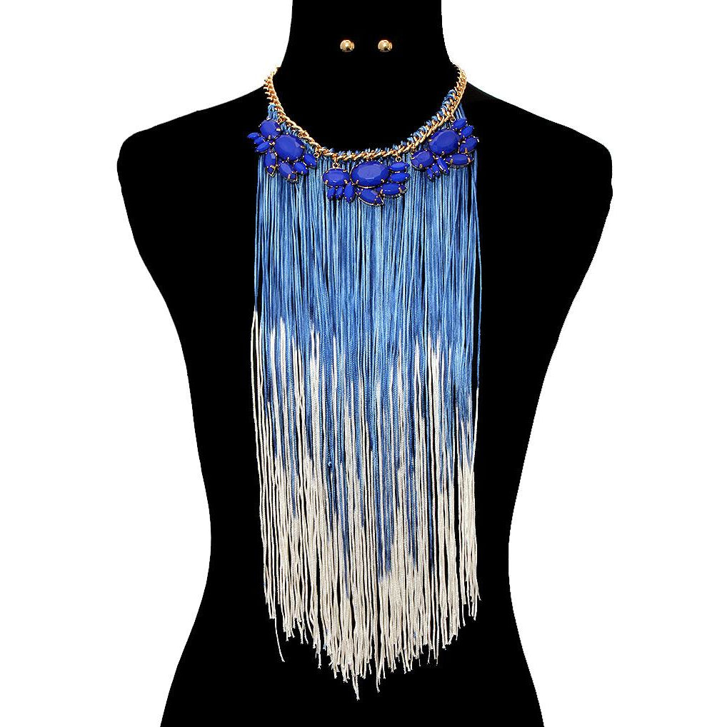 Floral Yarn Tassel Necklace & Earring Set