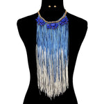 Floral Yarn Tassel Necklace & Earring Set