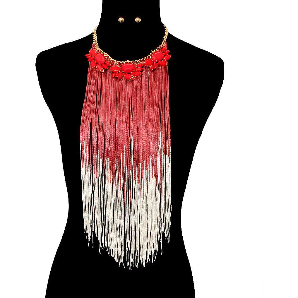 Floral Yarn Tassel Necklace & Earring Set