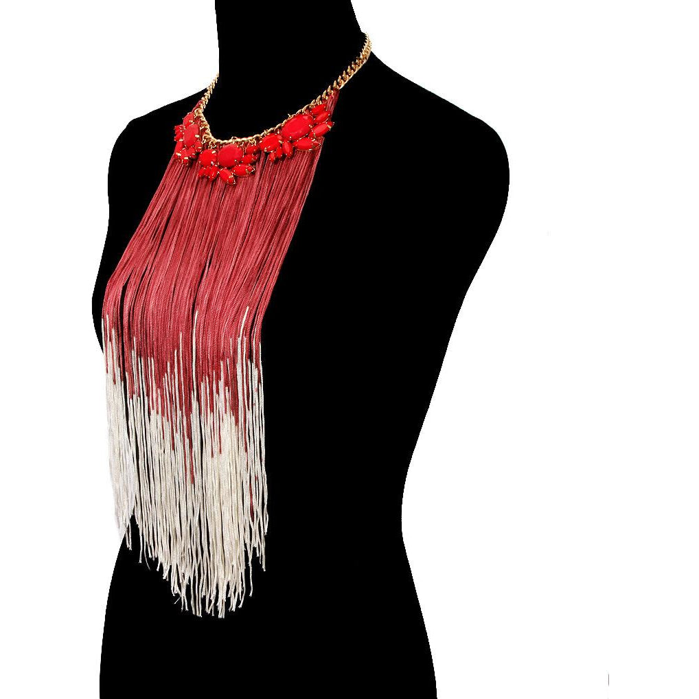 Floral Yarn Tassel Necklace & Earring Set