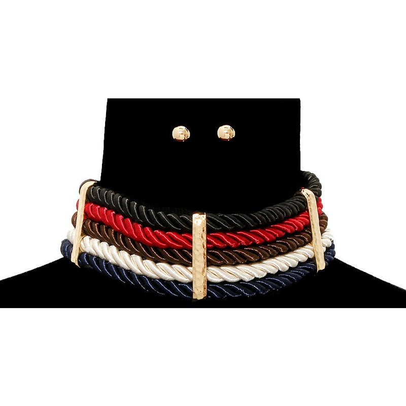 Layered Cord Choker Necklace & Earring Set